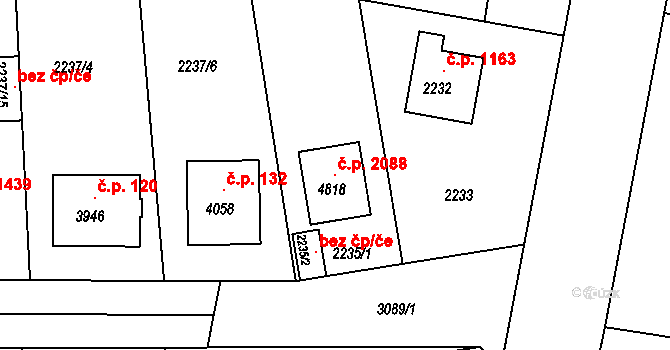 Čelákovice 2088 na parcele st. 4818 v KÚ Čelákovice, Katastrální mapa