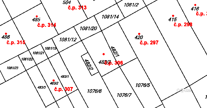 Uherčice 306 na parcele st. 482/1 v KÚ Uherčice u Hustopečí, Katastrální mapa