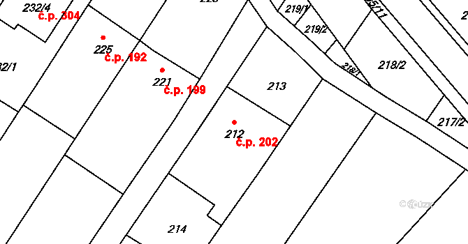 Rychlov 202, Bystřice pod Hostýnem na parcele st. 212 v KÚ Rychlov u Bystřice pod Hostýnem, Katastrální mapa