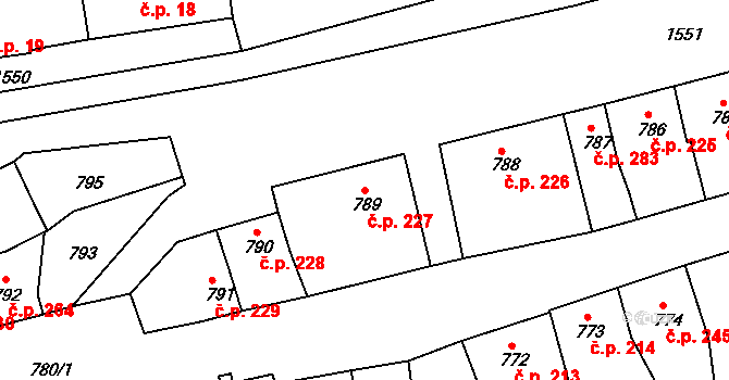 Plumlov 227 na parcele st. 789 v KÚ Plumlov, Katastrální mapa