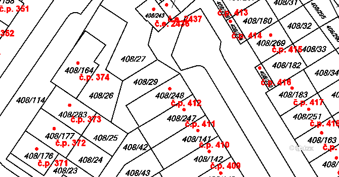 Dobšice 412 na parcele st. 408/248 v KÚ Dobšice u Znojma, Katastrální mapa