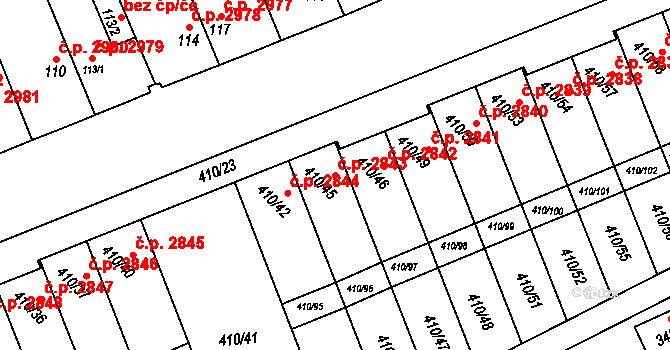 Znojmo 2843 na parcele st. 410/45 v KÚ Znojmo-Louka, Katastrální mapa