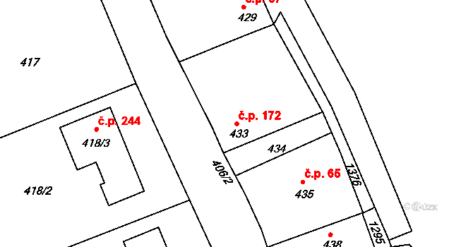 Hlízov 172 na parcele st. 433 v KÚ Hlízov, Katastrální mapa