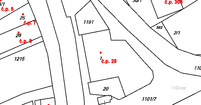 Vrdy 28 na parcele st. 1 v KÚ Vrdy, Katastrální mapa