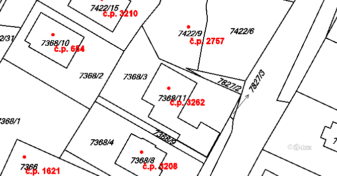 Mělník 3262 na parcele st. 7368/11 v KÚ Mělník, Katastrální mapa