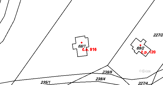 Josefův Důl 916 na parcele st. 68/1 v KÚ Josefův Důl u Jablonce nad Nisou, Katastrální mapa
