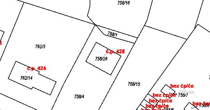 Kačice 428 na parcele st. 758/26 v KÚ Kačice, Katastrální mapa
