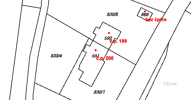 Alšovice 200, Pěnčín na parcele st. 591 v KÚ Alšovice, Katastrální mapa