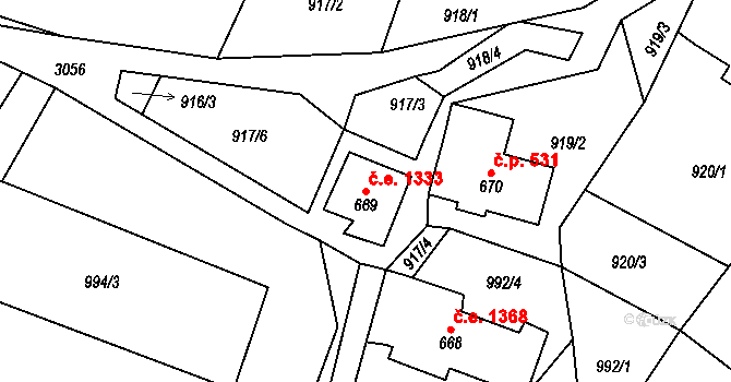 Polubný 1333, Kořenov na parcele st. 669 v KÚ Polubný, Katastrální mapa