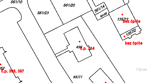 Dolní Líštná 214, Třinec na parcele st. 496 v KÚ Dolní Líštná, Katastrální mapa