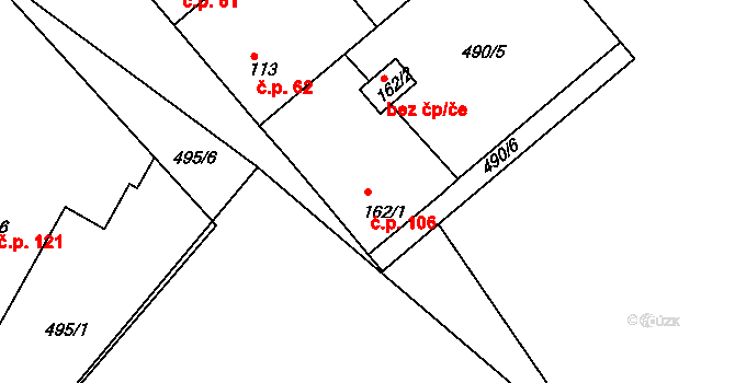 Sedlčánky 106, Čelákovice na parcele st. 162/1 v KÚ Sedlčánky, Katastrální mapa