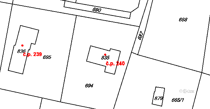 Černíky 240, Zvole na parcele st. 835 v KÚ Zvole u Prahy, Katastrální mapa