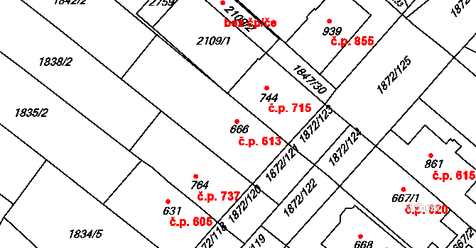 Tišnov 301 na parcele st. 666 v KÚ Tišnov, Katastrální mapa