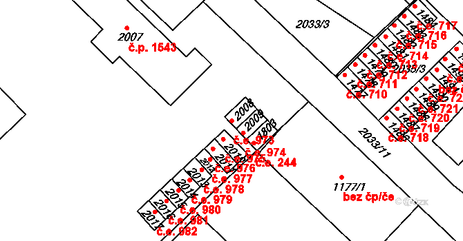 Tišnov 973 na parcele st. 2008 v KÚ Tišnov, Katastrální mapa
