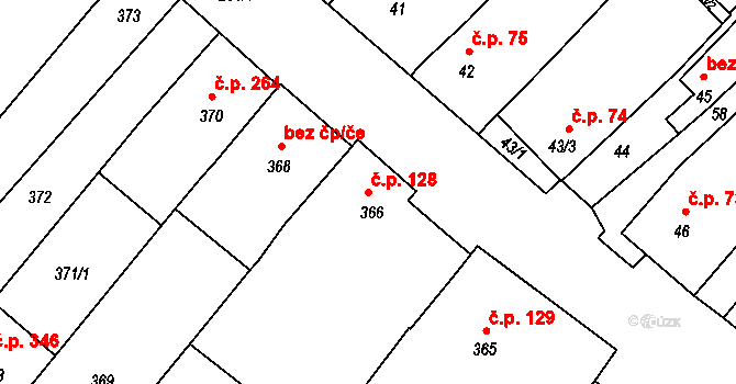 Starý Poddvorov 128 na parcele st. 366 v KÚ Starý Poddvorov, Katastrální mapa