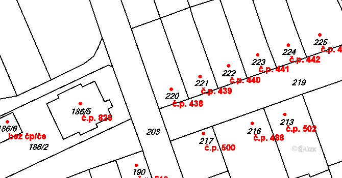 Chropyně 438 na parcele st. 220 v KÚ Chropyně, Katastrální mapa