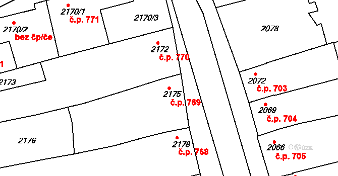 Slavíkovice 769, Rousínov na parcele st. 2175 v KÚ Rousínov u Vyškova, Katastrální mapa