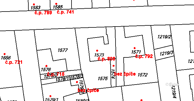 Švermov 808, Kladno na parcele st. 1573 v KÚ Motyčín, Katastrální mapa