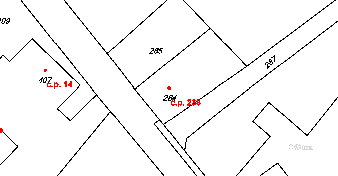 Donín 238, Hrádek nad Nisou na parcele st. 284 v KÚ Donín u Hrádku nad Nisou, Katastrální mapa