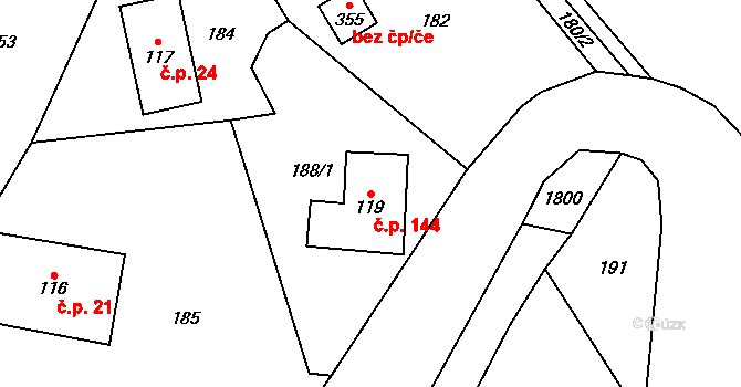 Bozkov 144 na parcele st. 119 v KÚ Bozkov, Katastrální mapa