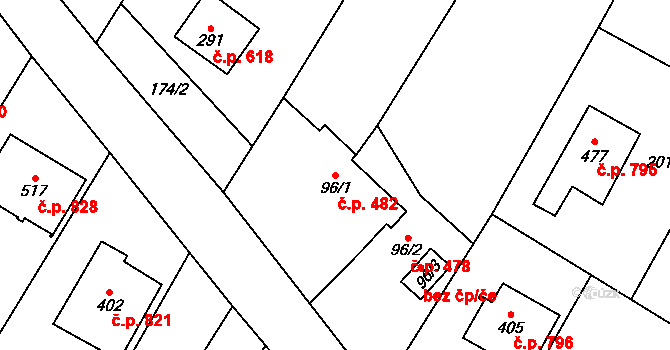 Chvalčov 482 na parcele st. 96/1 v KÚ Chvalčova Lhota, Katastrální mapa