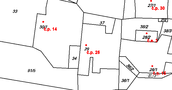 Hvozdečko 25, Bouzov na parcele st. 29 v KÚ Hvozdečko, Katastrální mapa