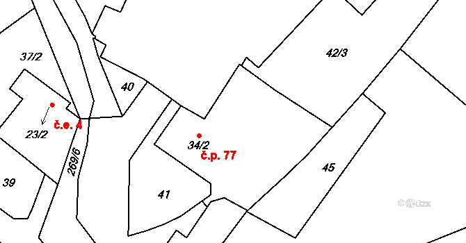 Hlivice 77, Medlov na parcele st. 34/2 v KÚ Hlivice, Katastrální mapa