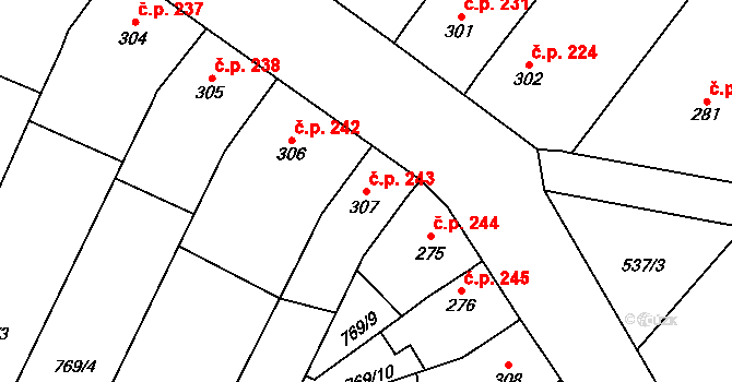 Tršice 243 na parcele st. 307 v KÚ Tršice, Katastrální mapa