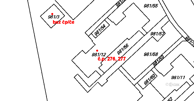 Chlumec 276,277 na parcele st. 981/12 v KÚ Chlumec u Chabařovic, Katastrální mapa
