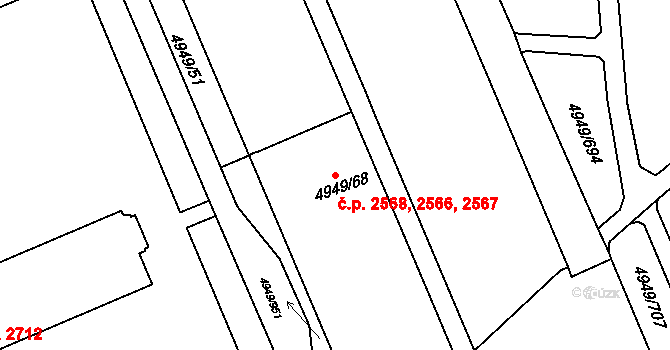 Severní Terasa 2566,2567,2568, Ústí nad Labem na parcele st. 4949/68 v KÚ Ústí nad Labem, Katastrální mapa