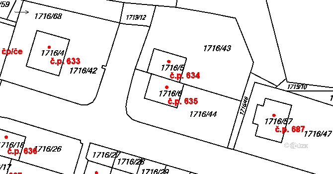Miřetice u Klášterce nad Ohří 635, Klášterec nad Ohří na parcele st. 1716/6 v KÚ Miřetice u Klášterce nad Ohří, Katastrální mapa