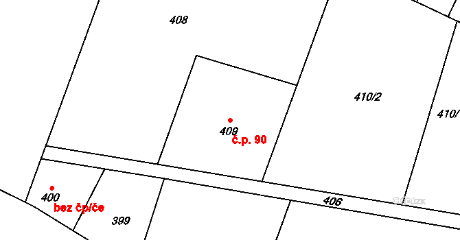 Pudlov 90, Bohumín na parcele st. 409 v KÚ Pudlov, Katastrální mapa