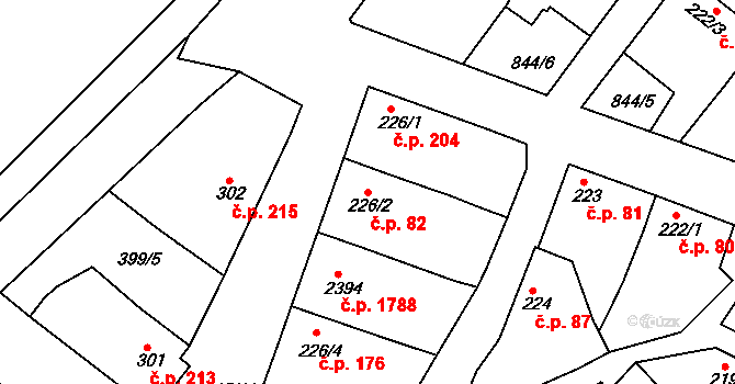 Mařatice 82, Uherské Hradiště na parcele st. 226/2 v KÚ Mařatice, Katastrální mapa