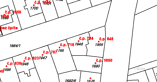 Cheb 784 na parcele st. 1948 v KÚ Cheb, Katastrální mapa