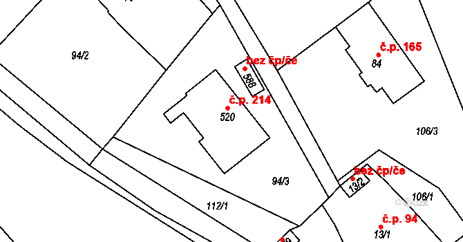 Křivoklát 214 na parcele st. 520 v KÚ Křivoklát, Katastrální mapa