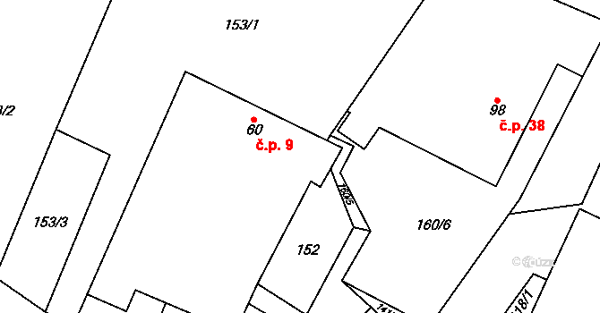 Bor 9, Suchdol nad Lužnicí na parcele st. 60 v KÚ Bor, Katastrální mapa