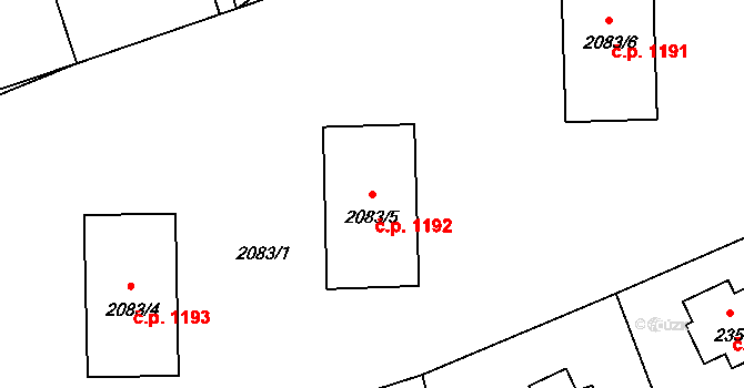 Braník 1192, Praha na parcele st. 2083/5 v KÚ Braník, Katastrální mapa
