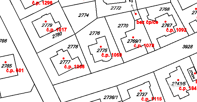Modřany 1059, Praha na parcele st. 2775 v KÚ Modřany, Katastrální mapa