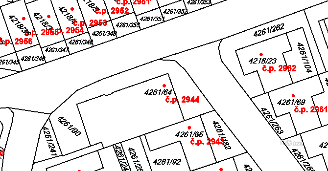Smíchov 2944, Praha na parcele st. 4261/64 v KÚ Smíchov, Katastrální mapa
