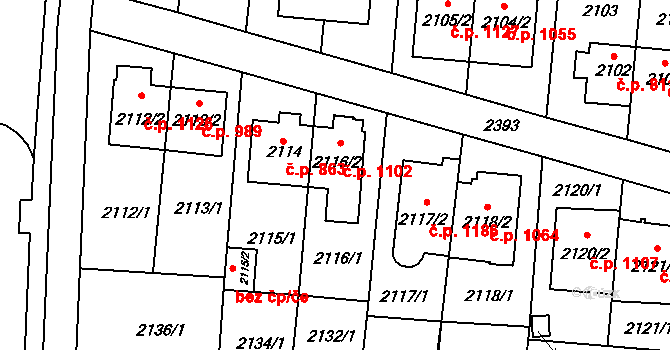 Suchdol 1102, Praha na parcele st. 2116/2 v KÚ Suchdol, Katastrální mapa