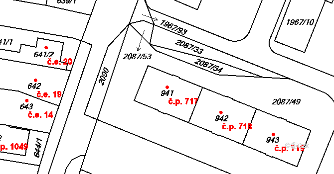 Kbely 717, Praha na parcele st. 941 v KÚ Kbely, Katastrální mapa