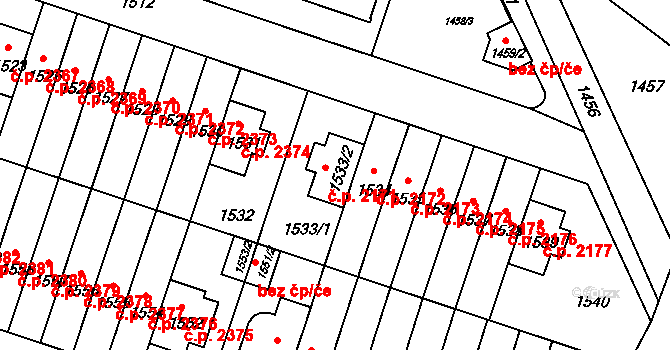Záběhlice 2171, Praha na parcele st. 1533/2 v KÚ Záběhlice, Katastrální mapa