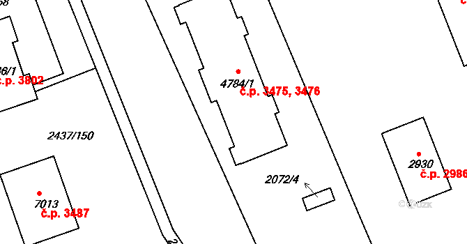 Hodonín 3475,3476 na parcele st. 4784/1 v KÚ Hodonín, Katastrální mapa