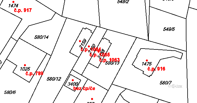 Vrchlabí 1063 na parcele st. 2158 v KÚ Vrchlabí, Katastrální mapa