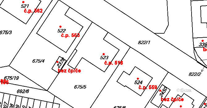 Sezimovo Ústí 518 na parcele st. 523 v KÚ Sezimovo Ústí, Katastrální mapa