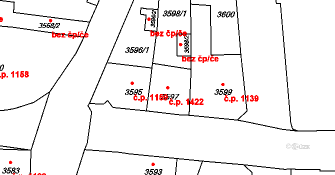 Česká Lípa 1422 na parcele st. 3597 v KÚ Česká Lípa, Katastrální mapa
