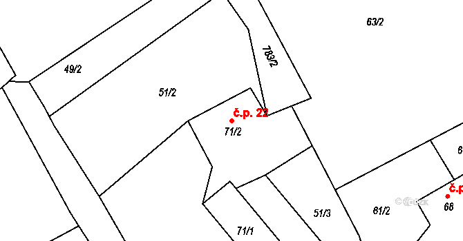 Druzcov 22, Osečná na parcele st. 71/2 v KÚ Druzcov, Katastrální mapa