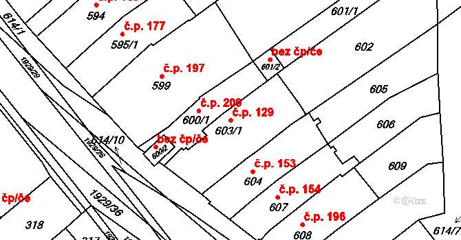 Zbýšov 129 na parcele st. 603/1 v KÚ Zbýšov u Oslavan, Katastrální mapa