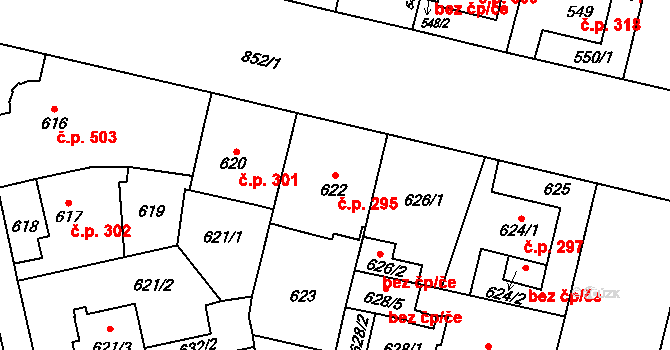 Lobzy 295, Plzeň na parcele st. 622 v KÚ Lobzy, Katastrální mapa