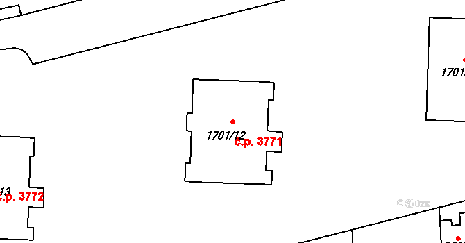 Prostějov 3771 na parcele st. 1701/12 v KÚ Prostějov, Katastrální mapa
